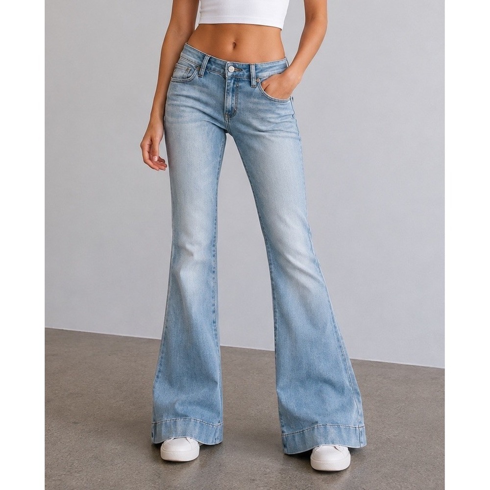 Kancan Jeans Women Size 9/28 High Rise Stretch Flared 70's Boho Bell Bottoms
